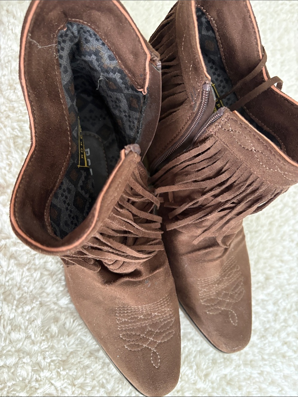 Roper Brown Suede Fringe Studded Ankle Booties - Picture 2 of 3